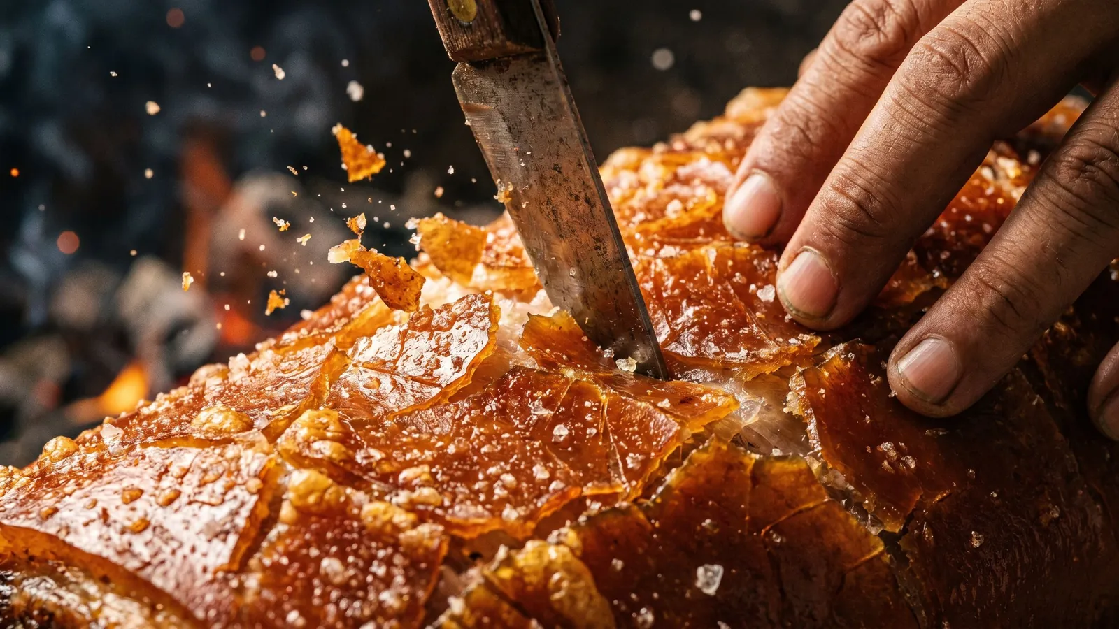 The glass-crisp crackling of Cebu lechon shattering
